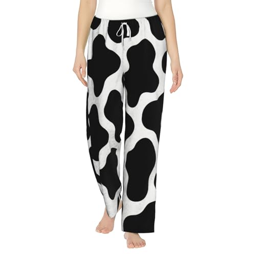 Pantalon de pyjama en polaire imprimé vache pour femme