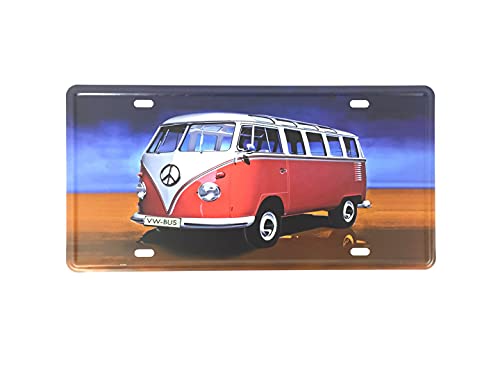 FEENOMENN Placa Metal matrícula Vintage – Combi Rojo y Blanco (15 x 30 cm)