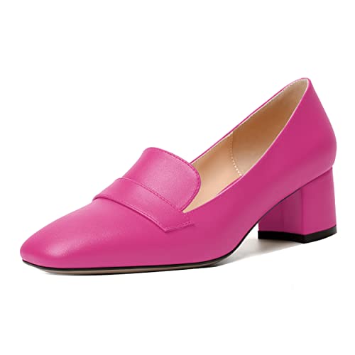Image of MODENCOCO Womens Square Toe Slip On Comfortable Casual Matte Work Chunky Low Heel Loafers Shoes 2 Inch