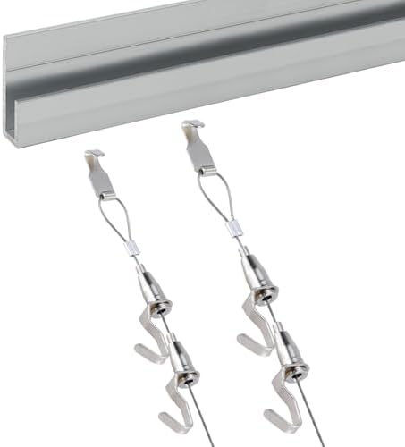 Heavy Duty Gray Picture Hanging System - 2m Rail Kit with Art Wire & Gripper Hooks for Canvas & Photo Display - Ideal for Home & Office Décor