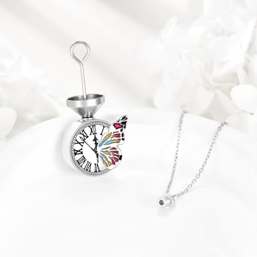 POPLYKE Butterfly Urn Necklace for Ashes Sterling Silver Clock Locket Necklace Cremation Jewelry Gift for Women4