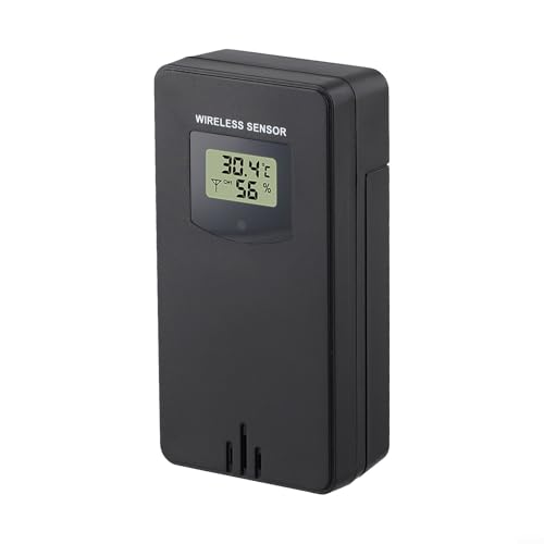 ZWEquipint Fanju - Stazione meteo wireless con sensore di temperatura e umidità, trasmissione 433,92 MHz fino a 60 m, compatibile con stazione meteo Fanju 3378, bianco o nero (nero)