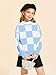 Girls Sweaters Kids Fashion Plaid Mock Neck Pullover Sweater Tops 5-14 Years Sky Blue