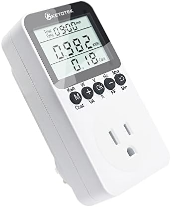 KETOTEK Watt Meter Plug-in Socket Power Meter, Kilowatt Wattage Voltage Tester, Home Electricity Usage Monitor with Overload Protection, LCD Display Energy Voltage Amps Power Consumption Monitor