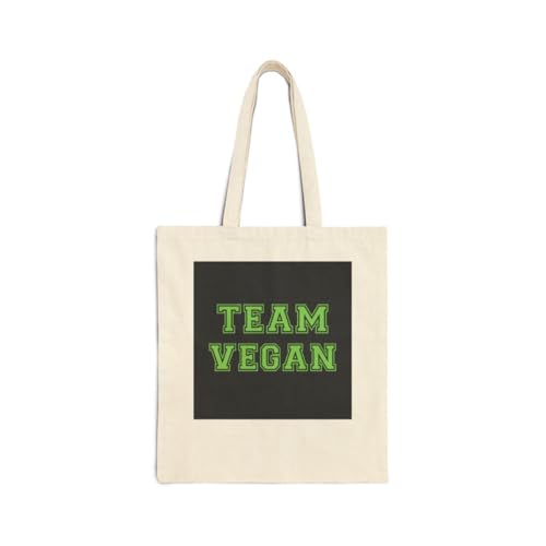 3dRose Team Vegan - pro veganism fun - green text in retro sporty college sports font on black Cotton Canvas Tote Bag