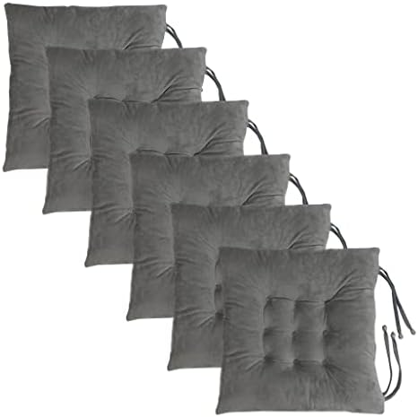 Civkor Chair Pads Seat Cushions 16x16 Inch with Ties for Dining Chairs, Office Chairs, Hardwood Floors, 100% Polyester Cover Chair Cushions Set of 6, Dark Grey
