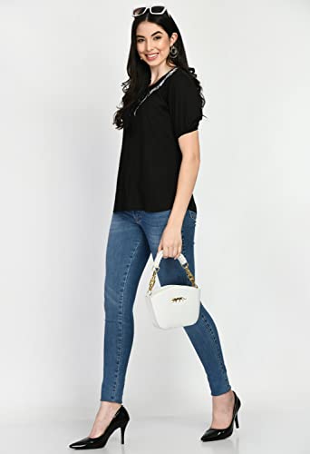 Image of Embroidered Women Rayon Black Embalished Tops