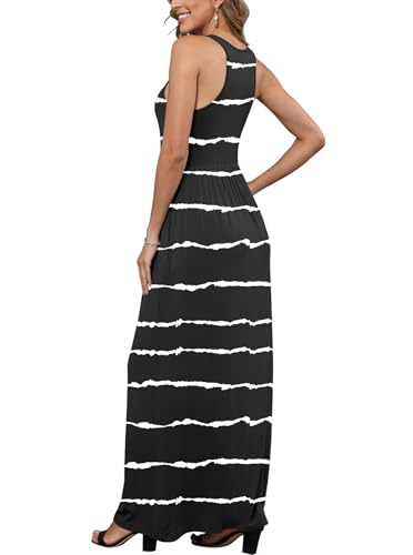 Image of EUOVMY Women's Sleeveless Dress Casual Plain Loose Summer Long Maxi Dresses with Pockets