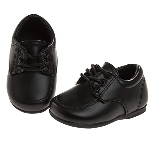 Josmo Baby Walking Shoes Laceup Learn to Walk Training Booties - First Step Kids Formal Dress Shoe Loafer Oxford Saddle - Walker Black (Size 7 Toddler) - Thumbnail 2