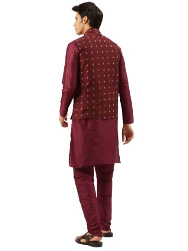 Sojanya (Since 1958 Men Silk Blend Maroon Kurta Pyjama & Silk Blend Nehrujacket Set3