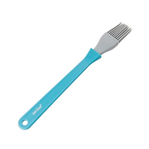 Zenker Pincel de Silicona, Pincel de Cocina, Alta Resistencia a Temperatura Hasta 230ºC, Brocha de 3 cm de Ancho, Apto para Lavavajillas, Color Celeste y Gris, 25x3cm, 1 ud