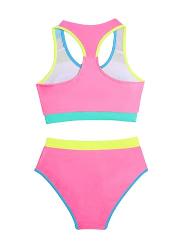 COZYEASE Girl's 2 Piece Color Block Bathing Suit Scoop Neck Contrast Binding Swimsuits Swimwear2