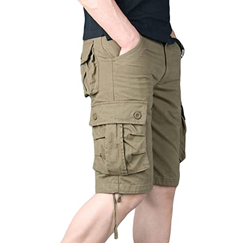 Maiyifu-GJ Mens Lightweight Multi Pocket Shorts Loose Fit Cotton Casual Cargo Shorts Outdoor Tactical Summer Short Pants (Yellow,32)