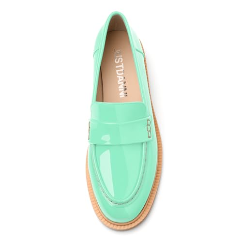 Image of JUSTDANNI Loafers for Women Slip On Shoes with Round Toe 1.2-Inch Low Chunky Block Heel Patent Comfortable Casual Dress Pump Shoes for Wedding Party Work Shopping Dating