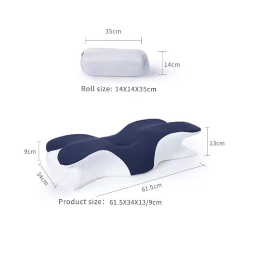 Image of SYSVENT The Future | Premium Memory Foam Neck Pillow for Orthopedic Support | Ergonomic Cervical Pillow for Tailbone, Sciatica & Lower Back Pain Relief | Breathable Cover | Navy Blue & White