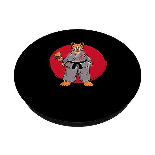 Jiu Jitsu Cat Martial Arts Judo Kitten Dojo Japan PopSockets Swappable PopGrip, Black - Image 2