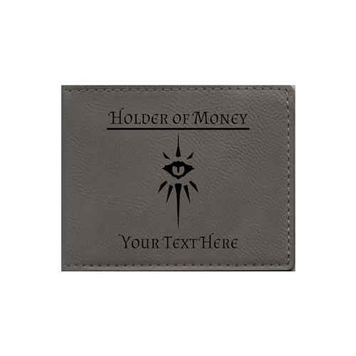 Personalized Dnd Engraved Leatherette Wallet Holder of Money Warlock Class Symbol Custom Text, Dungeons Dragons (Gray)