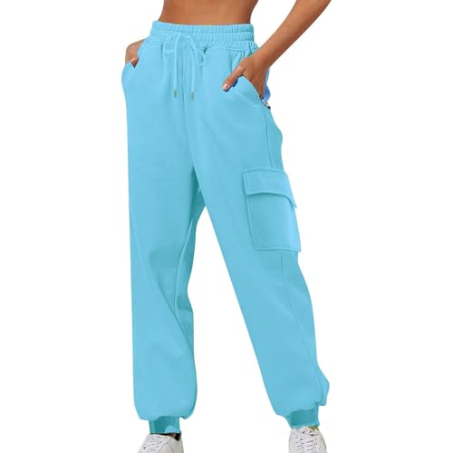 Cargo Sweatpants for Women Baggy Casual Fleece Joggers Drawstring High Waisted Fall Fashion Sweatpants with Pockets