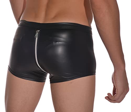 Latex ähnliche Herren Shorts mit beidseitigem Reissverschluss - Wetlook Shorts mit Zipper (S) Schwarz
