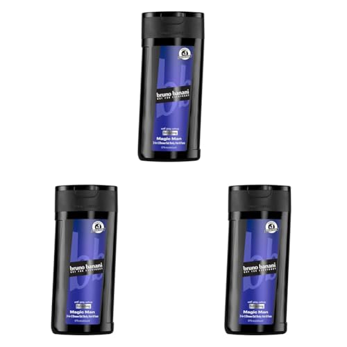 bruno banani Magic Man 3-in-1 Shower Gel für Männer mit holzigem Fougère-Duft, 250ml (Packung mit 3)