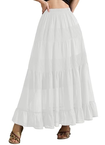 Women's Tiered Ruffle Boho Long Skirt Fall Chiffon Pleated Flowy Flared Maxi Skirt