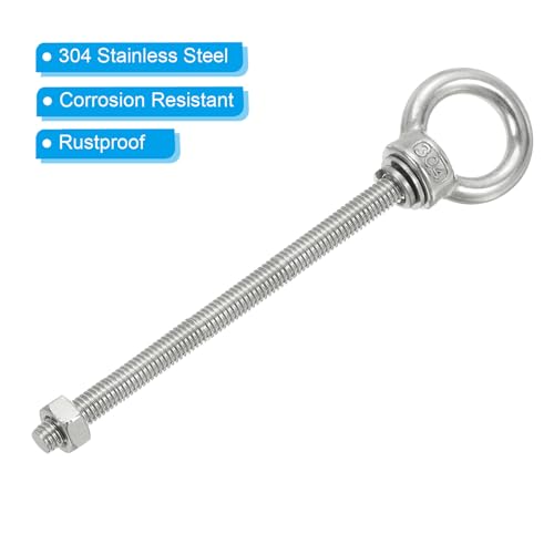 Image of PATIKIL M6 x 120mm Lifting Shoulder Eye Bolt, 3Pcs 304 Stainless Steel Lifting Ring Threaded Eyebolt with Nuts Washers for Hanging Hammocks Articles