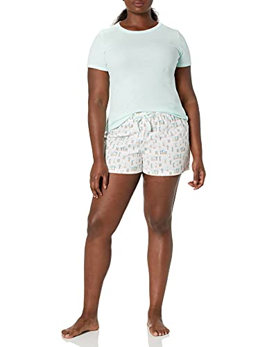 Image of Amazon Essentials Women's Poplin Short and Sleep Tee Pajama Set