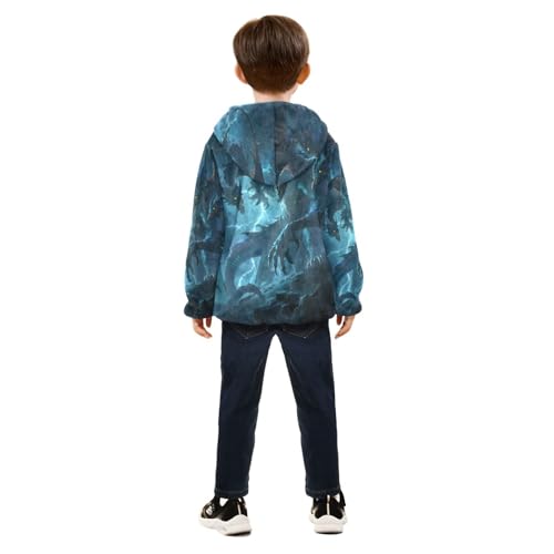 Blue Dragons in Stormy Sky Toddler Fleece Jacket Girl Boys Hooded Fleece Jacket Coat Warm Outwear Zip-up 3-10T4