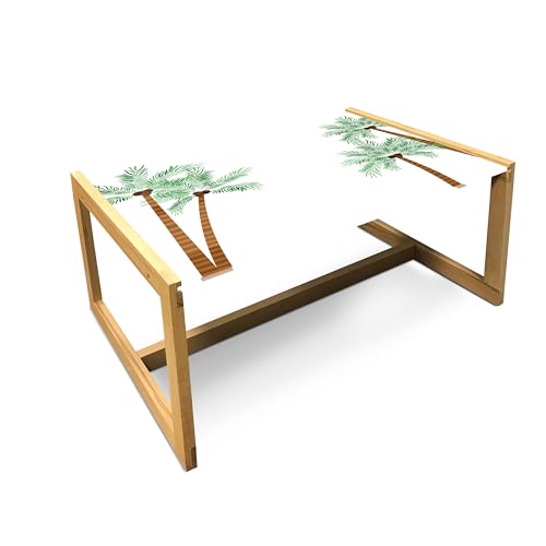 ABAKUHAUS Aloha Mesa de Centro, Altas Palmeras de Cocos, Mesa Central de Cristal acrílico Duradero con Marco de Madera para, Grande, Blanco Verde Ginger