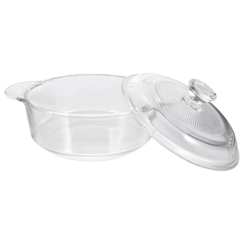JEWEDECO Olla de Vidrio Templado 1 Litro Tapa para Guisar, Multifuncional, Resistente al Calor, para Microondas y Horno, Utensilios de Cocina para Hogar y Restaurante