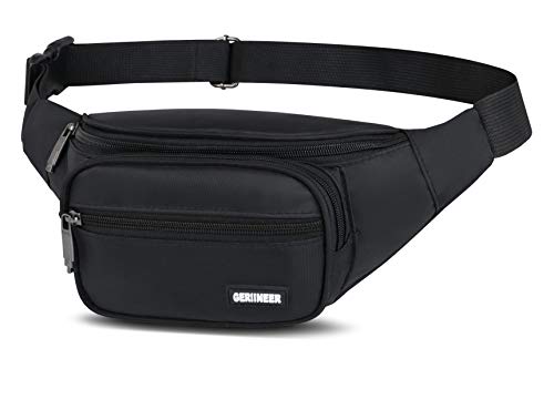 GERIINEER Riñonera Mujer Hombre Deportiva Running Impermeable Riñoneras con 4 Bolsillos Cremallera per Marcha Casual Deportes Al Aire Libre (Negro)
