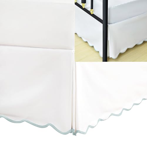 HIG Queen Bed Skirt - Easy Fit Scallop Edge Pleated Bedskirts With Spilt Coner, 12 Inch Drop Anti-Slip Dust Ruffle, Thick Fabric for Enhanced Privacy, Pre-Washed for Long-Lasting Use, Machine Washable