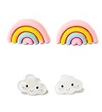 Hypoallergenic Rainbow Cloud Stud Earrings on Plastic Posts, Metal Free (Set of 2 Pairs)