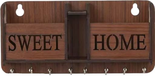 Image of Sweet Home Key Holder for Home Wall Stylish | Wooden Key Stand for Wall | MDF Key Hanger | Two Box to Charge Mobile | Pen and Keys Holder Stand for Office, Hall Living | Matte Finish
