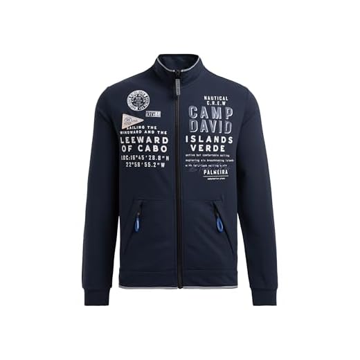 Camp David Herren Leichte Sweatjacke mit Label Prints Blue Navy, M