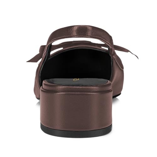 Tang'scuisins Women Elastic Slingback Bow Knot Sandals Closed Square Toe Ballerina Pumps Chunky Block Low Heels Club Prom Party Dressy Cute Shoes Size 4-16 US3