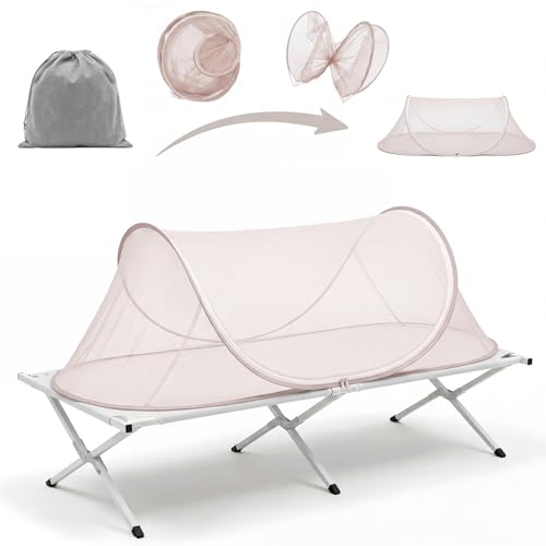 Image of Large Pop up Mosquito Net for Camping Portable Foldable Mosquito Tent Bug Net Bed Travel Patio Outdoor 78 x 31 x 22 Inch Bug Netting Mesh Tent Canopy for Adults Bedroom, Brown