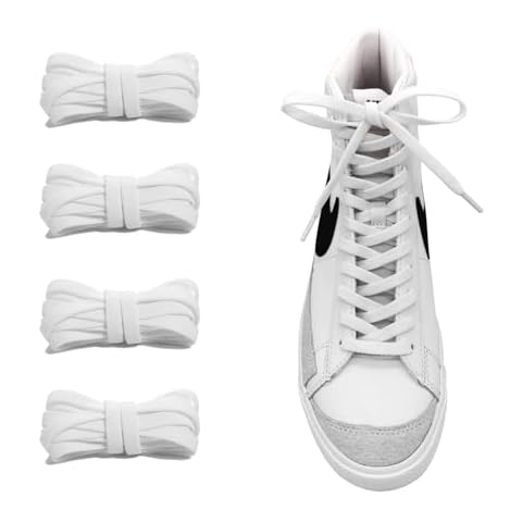 UamGlsob 2 Pairs 5/16" Flat Elastic Shoe Lace, 27"-72" Length Stretch Shoelaces Strings Replacement for Nike Blazer High Top Sneakers (New White, 63''/160cm) Cover