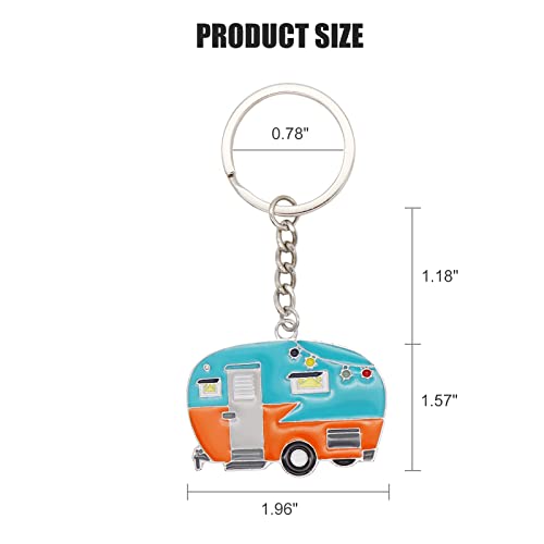 2Pcs Happy Camper Key Chain, Lovely Camper Key, Couple Key Chain Set, Key Chain Gift(Blue + Yellow) #TOP1