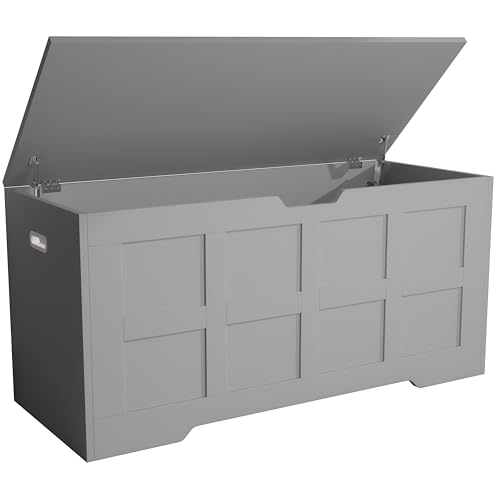 Blisswood Toy Box Wooden Storage Chest Large Blanket Box with Lid & Safety Hinges Storage Bench & Toy Storage Organizer for Kids Boys & Girls Baby Toybox for Bedroom Playroom Living Room Grey