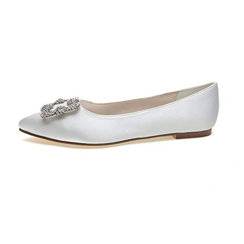 TNXZ Wedding Flats Shoes Women Wedding Shoes for Bride Flats Bridal Shoes Flats Satin Closed Toe Rhinestone Ballet Flats3