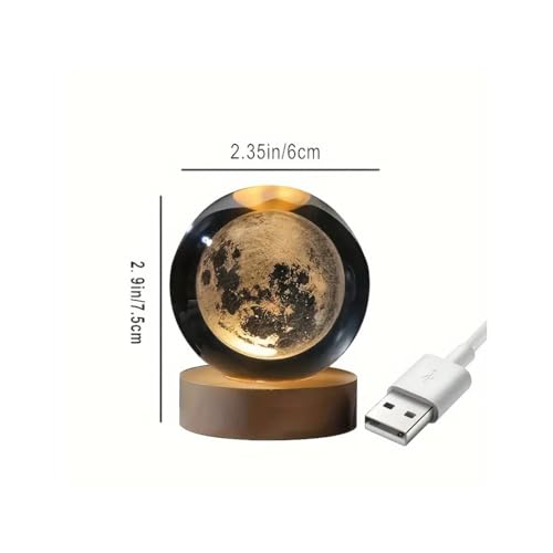 Image of 3D Crystal Ball Lamp with 16 Colors Changing LED Wooden Base - Solar System Night Light, Galaxy Lamps, Galaxy Crystal Ball Light with USB (16 Color Moon)