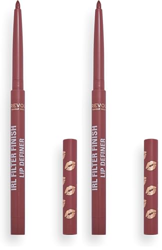 Image of Revolution Beauty London, IRL Filter Finish Lip Liner Definer Caramel Syrup Waterproof Long Lasting Set with Matching Lipsticks or Lip Gloss (Pack of 2)