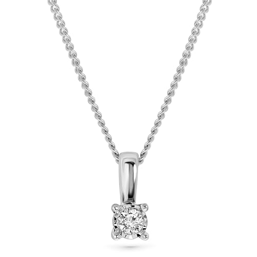 MIORE collar oro blanco 9 kt 375 con solitario de diamante talla brillante en colgante de 4 garras 0,04 ct longitud 45 cm