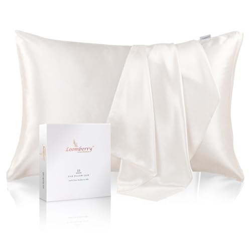 LOOMBERRY 100% Natural 22 Momme Pure Mulberry Silk Pillowcase for Hair and Skin Both Sides 22 Momme Highest Grade 6A with Hidden Zipper (Ivory White, Standard (50x66CM))