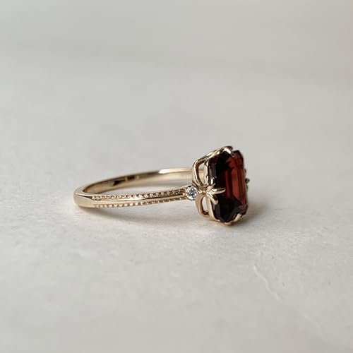 Red Garnet Engagement Ring Emerald Cut 6x8mm January Birthstone Rings Gold Plated Moss Agate Promise Anniversary Jewelry4