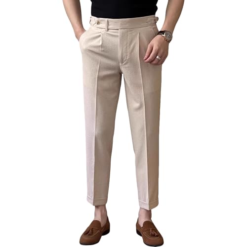 Pantalon costume vintage fin plissé anti-froissement taille haute Naples pour homme actif