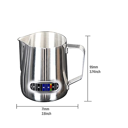 Anwangda Melkkan, RVS Handheld Stoomende Melk Opschuimende Werper Roestvrij, Vlekbestendig, Crash-Proof, Hittebestendige Melkopschuimer Pitcher voor Barista Cappuccino Espresso Making (Maat: 350ml) - Image 3