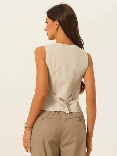 Allegra K Vest for Women Summer Linen Sleeveless Button Down V Neck Fully Lined Cropped Waistcoat Vests Crop Tops3