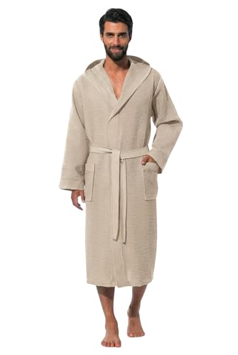Intimitaly Accappatoio Nido D'Ape Uomo in Cotone con Cappuccio, Accappatoio